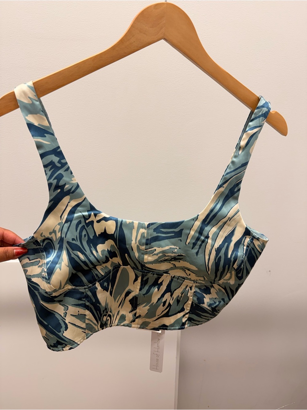Marshall Blue and Cream Abstract Print Crop Tank Top